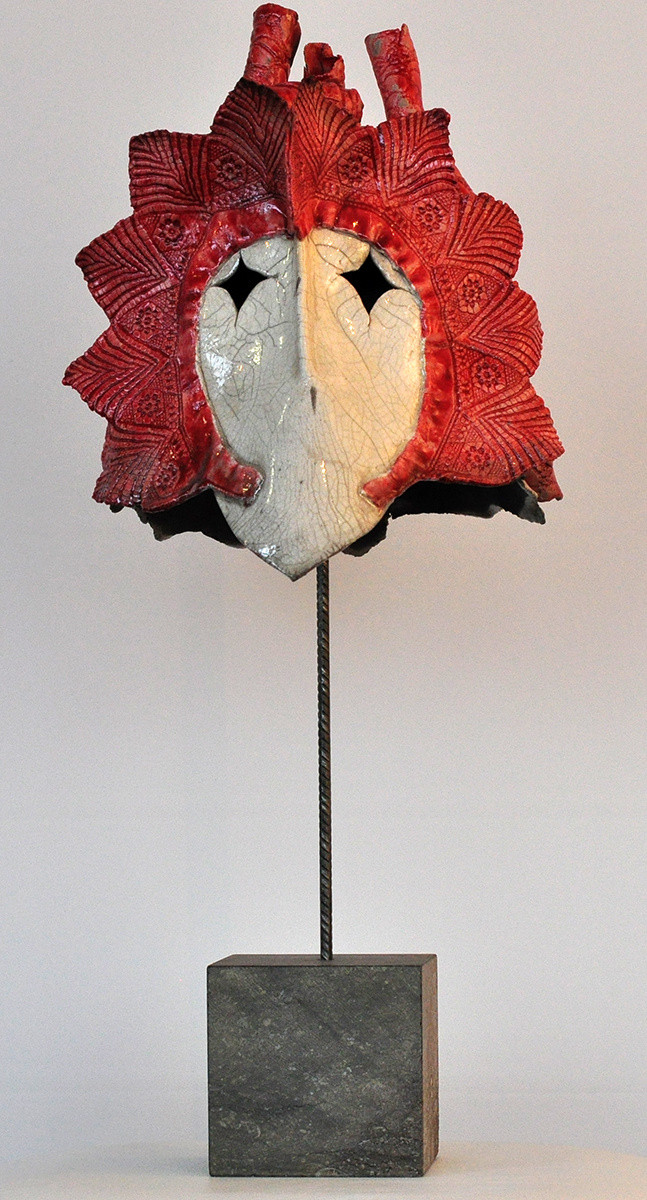 Colja de Roo + Vogelmasker, raku wit/rood